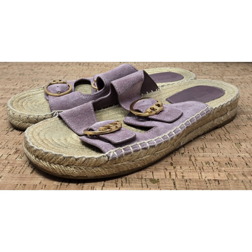 Tory Burch Sandals Womens 7M Selby Espadrille Flats Strappy Ring Logo leather - Picture 2 of 9